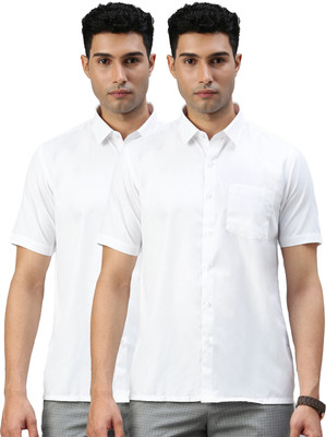 Ramraj Cotton Men Solid Casual White Shirt(Pack of 2)