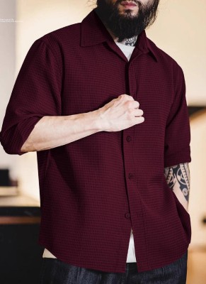 MOXTE Men Self Design Casual Maroon Shirt