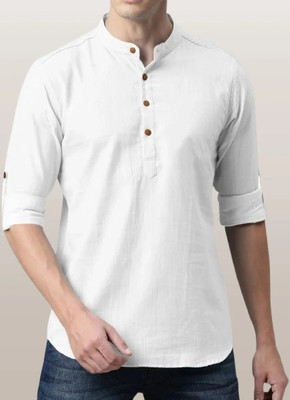 zbio Men Solid Casual White Shirt
