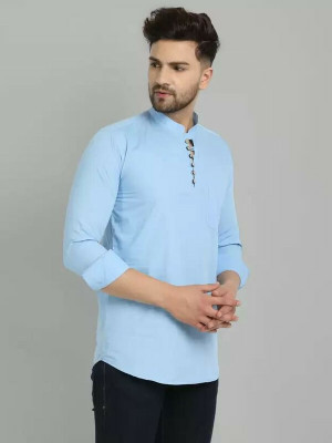 ESHAAN FASHION Men Solid A-line Kurta(Light Blue)