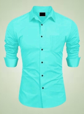 MUMIN Men Solid Formal Green Shirt