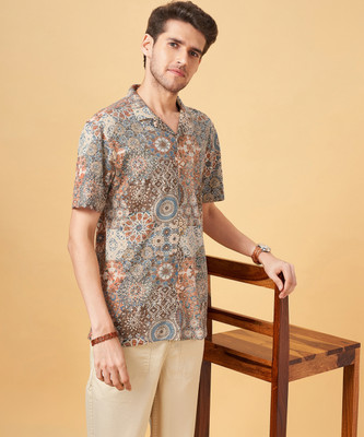 7 Alt by Pantaloons Men Printed Casual Beige Shirt