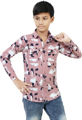 BULLETON Boys Printed Casual Pink, White, Dark Blue Shirt