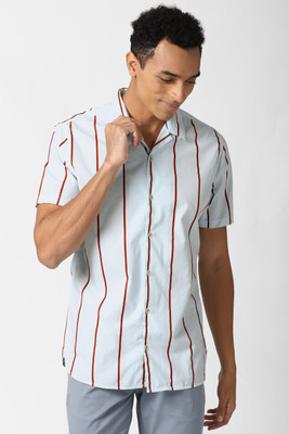 PETER ENGLAND Men Striped Casual Light Blue Shirt