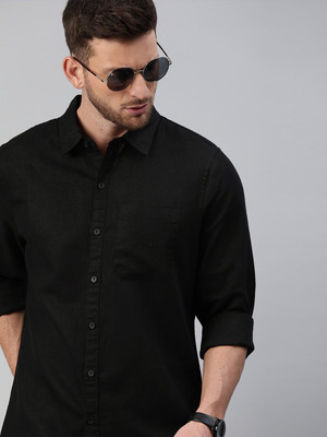 WROGN Men Solid Casual Black Shirt