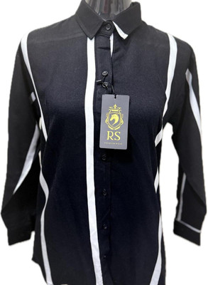RS FASHION Women Striped Casual Black Shirt