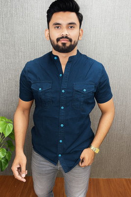 S-LINE Men Solid Casual Dark Blue Shirt