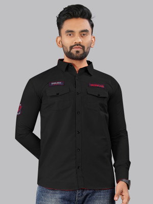 BG TEX Men Solid Casual Black Shirt