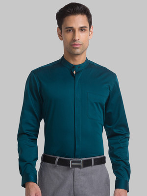 Raymond Men Self Design Formal Green Shirt