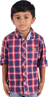 Yellowtoons Boys Checkered Casual Dark Blue, White, Red Shirt