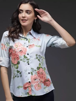 TANDUL Women Floral Print Casual Light Blue, Pink, Green Shirt