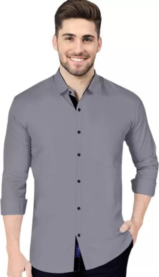 FRELURO Men Solid Casual Grey Shirt