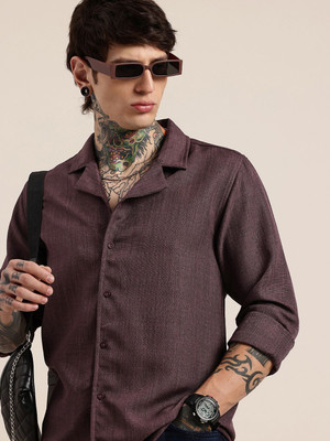 HERE&NOW Men Solid Casual Brown Shirt