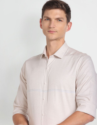 ARROW Men Checkered Formal Beige, Light Blue, White Shirt