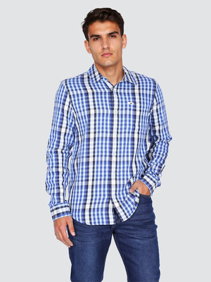 LEE Men Checkered Casual Blue Shirt