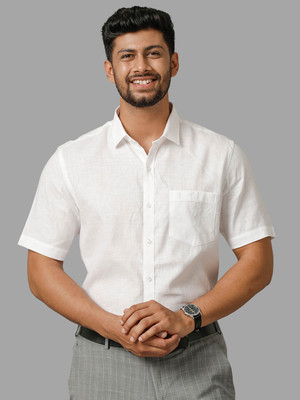 Ramraj Cotton Men Self Design Formal White Shirt