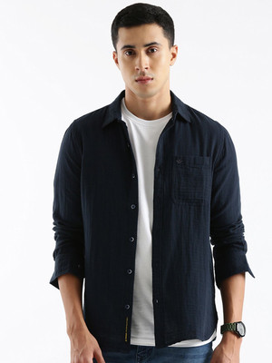 WROGN Men Solid Casual Blue Shirt