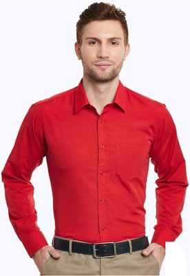 Timyka Men Solid Formal Red Shirt