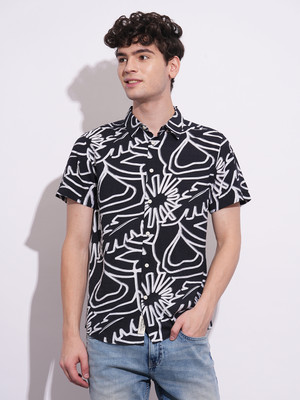 BEING HUMAN Men Self Design Casual Black, White Shirt