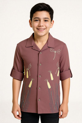 Charchit Boys Printed Casual Brown Shirt