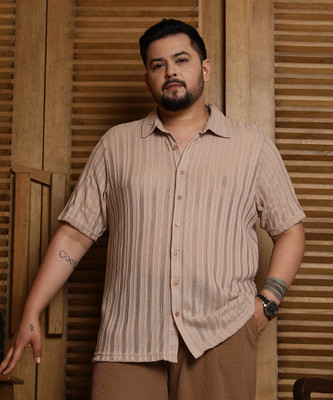Instafab Plus Men Self Design Casual Beige Shirt