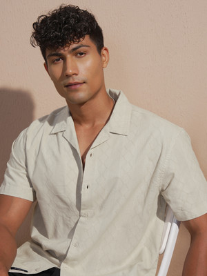 HIGHLANDER Men Self Design Casual Blue Shirt