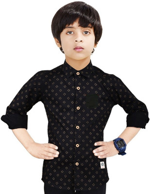 Paper Crane Boys Printed Casual Dark Blue Shirt
