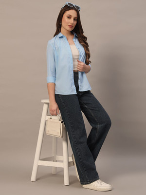 Roadster Women Solid Casual Light Blue Shirt