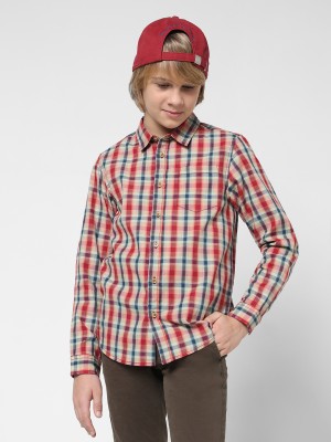 Jack & Jones Junior Boys Checkered Casual Red, White, Dark Blue Shirt