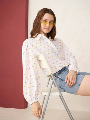 OUTZIDR Women Printed Party White Shirt