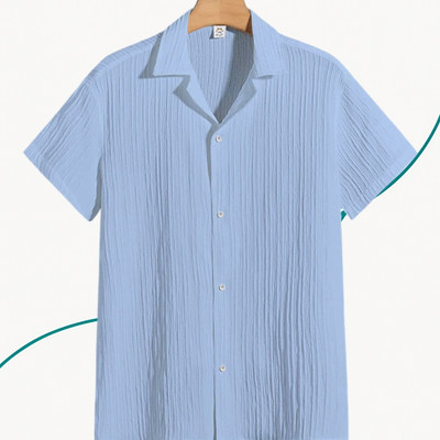 Jenil Fashion Men Self Design Casual Light Blue Shirt