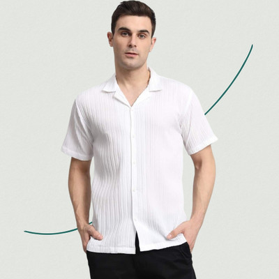 A Sti Men Self Design Casual White Shirt