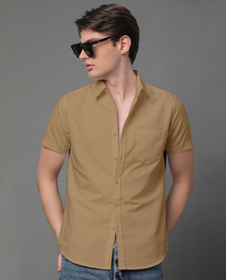 Voroxy Men Solid Casual Khaki Shirt