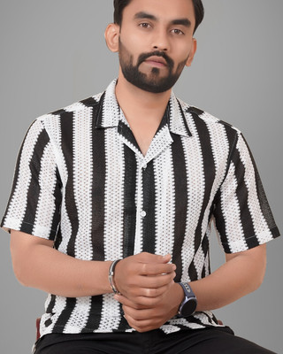 Voroxy Men Striped Casual Black Shirt