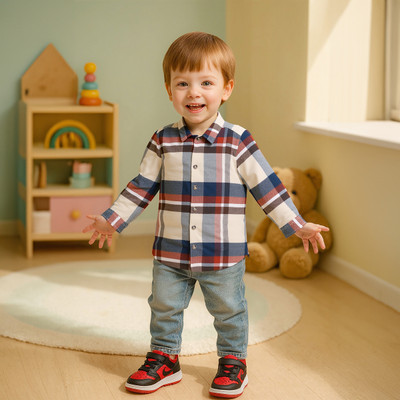 MINI KLUB Baby Boys Checkered Casual Beige Shirt
