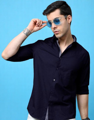 Laxmitextile Hubb Men Solid Casual Blue Shirt(Pack of 2)