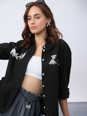 The Souled Store Women Animal Print Casual Black Shirt