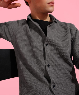INDICLUB Men Self Design Casual Grey Shirt