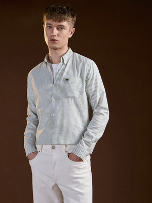 THE BEAR HOUSE Men Striped Casual Green Shirt