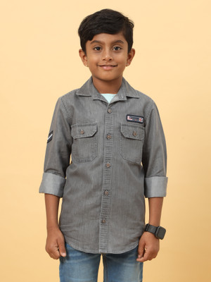 CAZZBA Boys Washed Casual Grey Shirt