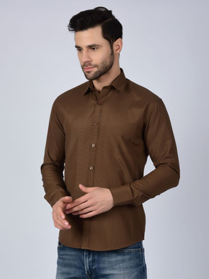 HEED ATTENTIVE Men Color Block Formal Brown Shirt
