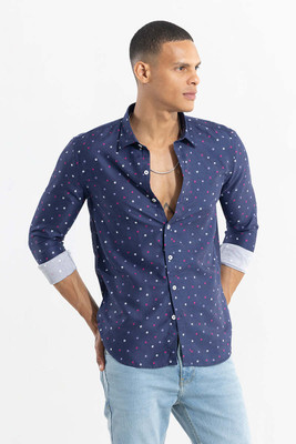 Snitch Men Printed Casual Blue Shirt