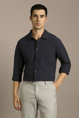 LOUIS PHILIPPE Men Solid Casual Dark Blue Shirt