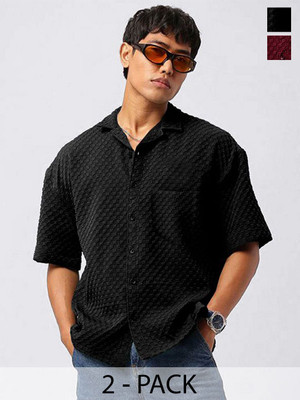Moda Rapido Men Self Design Casual Black Shirt