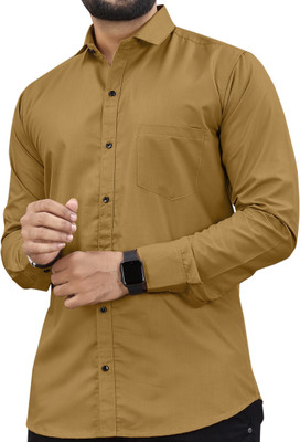 Refresh Men Solid Formal Khaki Shirt