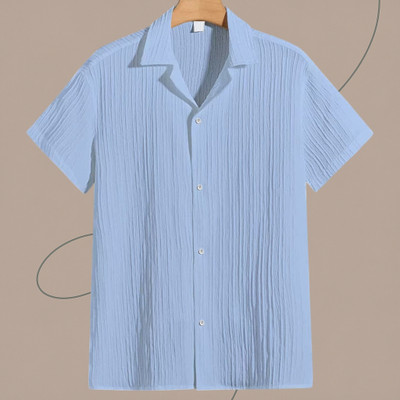 Jenil Fashion Men Self Design Casual Light Blue Shirt