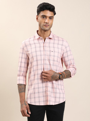 TURTLE Men Checkered Casual Pink Shirt