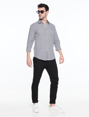 DARREN MILLER Men Checkered Casual Grey, White Shirt