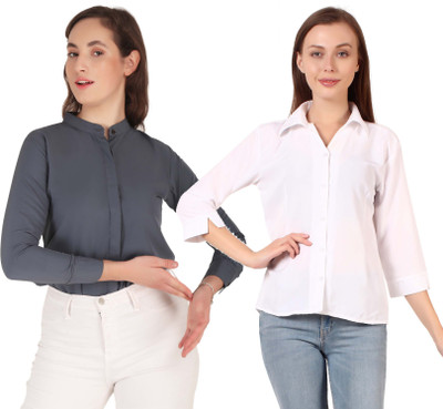 HEAVENS CREATIONS Women Solid Formal Brown Shirt(Pack of 2)