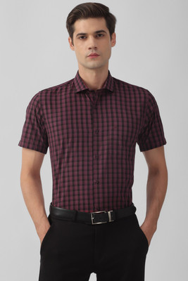 PETER ENGLAND Men Checkered Formal Maroon Shirt